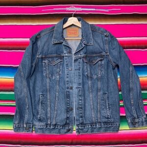 Levi's Denim Trucker Jacket Men's Large Blue Western Cowboy Workwear‎ Casual
